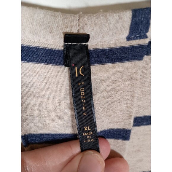 IC by Connie K Striped Tan Navy Pockets Drape Open Cardigan Lagenlook Size XL - Picture 2 of 7
